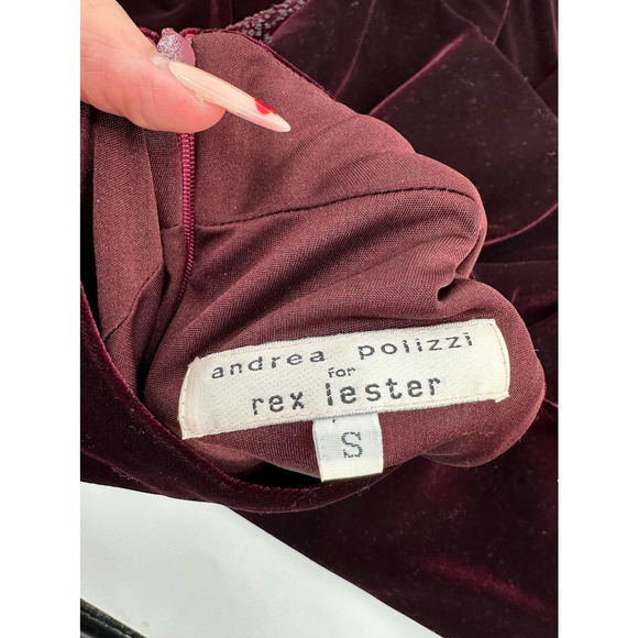 Vintage Y2K Red Velour Mock Neck Beaded Maxi Dress Size S Whimsygoth Fairy Prom - Picture 6 of 8